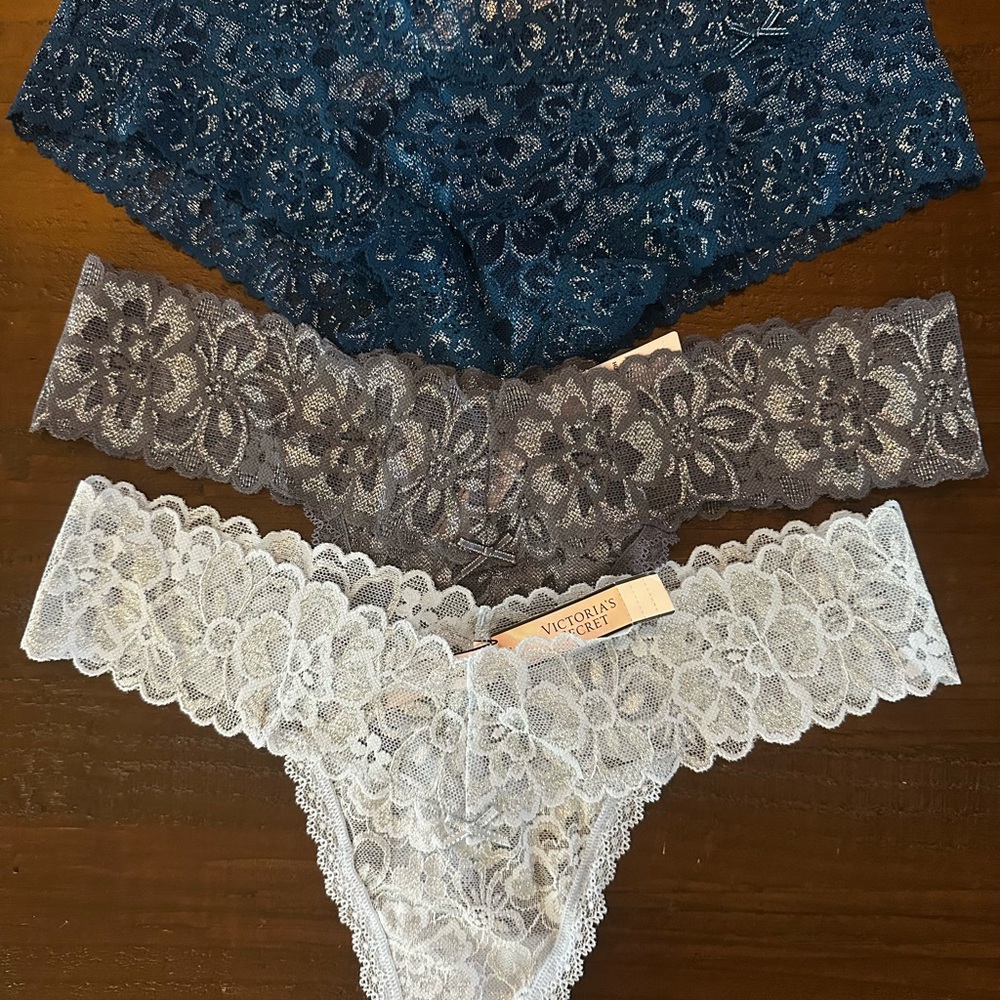 Victoria's Secret Lace Panty Bundle - 2 Thong, 1 Cheeky